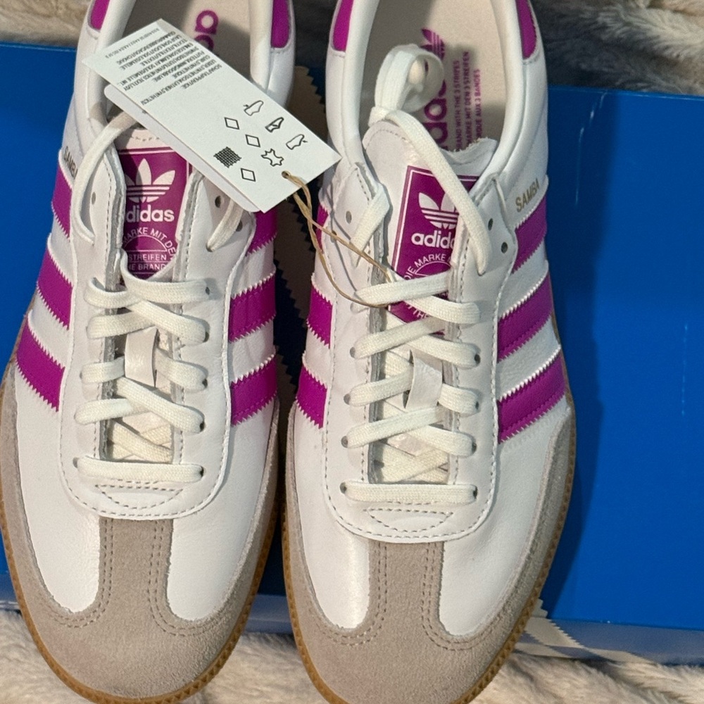 💯 Authentic Adidas Women's Samba White and Purple Sneakers